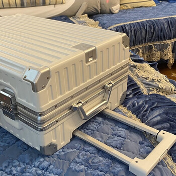 Yixuan high-looking aluminum frame suitcase women's new compression-resistant thickened pc trolley case men's large-capacity aluminum alloy password box hard jingya white front hook + wet and dry separation 26 inches student accommodation