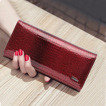 Sephoron genuine leather long wallet for women 2026 korean version new large capacity folding wallet atmospheric wallet small handbag for mobile phone burgundy