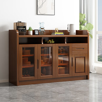 Yongbai solid wood sideboard kitchen cupboard storage cabinet multi-functional wine cabinet guest dining room partition with glass tea cabinet 318 walnut color 160x40x90cm