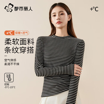 Urban beauty round neck bottoming shirt black striped slim pure lust top long sleeve women's inner wear l