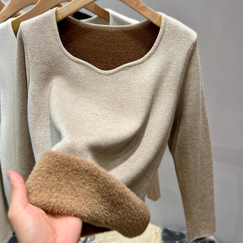 Yu zhaolin one-piece velvet bottoming sweater for women slim-fitting autumn and winter thickened warm long-sleeved layered sweater top