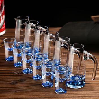 Dashinglass blue mountain white wine cup wine divider set crystal glass home creative high-end small wine cup with scale commercial wine set 6 pots 6 cups 10ml