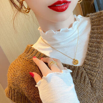 Xianchongchong modal bottoming shirt women's threaded spring and autumn half turtleneck bottoming shirt women's wear thin long-sleeved t-shirt 2022 white fungus edge top white m_recommended 90-100 pounds