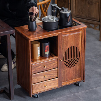 Mianmei solid wood mobile tea cabinet tea table side cabinet tea table kettle integrated tea side cabinet office tea set storage cabinet solid wood single drawer - no cover