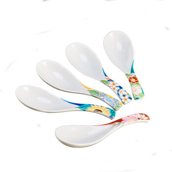 Coco house japan's original imported kutani-yaki flower of the four seasons japanese-style hand-painted ceramic soup spoon spoon spoon five-piece spoon set
