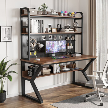 Gao wutong desktop computer desk home desk bookshelf integrated combination small apartment bedroom student study table hole board table black frame + dark walnut hole board length 120cm*width 60cm*height 170cm