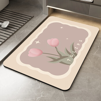 Youqin bathroom floor mat bathroom door non-slip foot mat toilet diatom mud absorbent mat quick-drying household floor blanket tulip-square 40x60cm upgraded and thickened about 4.5mm