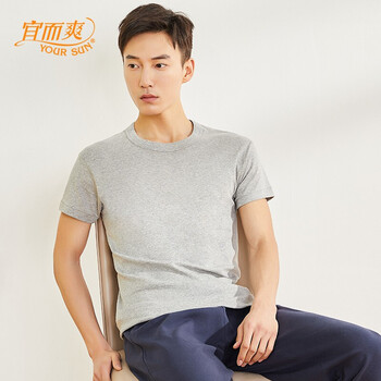 Yiershuang sweatshirt men's ribbed cotton short-sleeved round neck t-shirt old man's sweat-absorbent and breathable solid color bottoming short-sleeved shirt for the elderly, dark hemp gray xl (175/100)