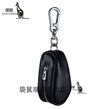 Kangaroo's new first-layer cowhide key bag, large capacity, genuine leather, multi-functional car key bag, door key bag, unisex buckle, black, thickened, first-layer cowhide editor
