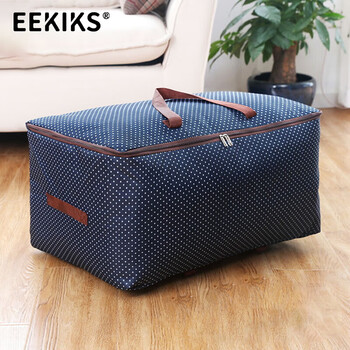 Eekiks moving packing bag oxford cloth thickened quilt bag clothes quilt organizing storage bag 100 liters navy blue polka dots
