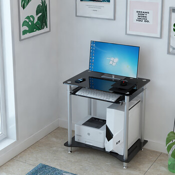 Jiangli small apartment computer desktop desk home simple tempered glass table mini economical printer integrated table 70cm black + foot base