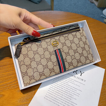 Kuqi kangaroo women's clutch feminine 2025 new mom coin purse can hold mobile phone soft leather wrist strap summer apricot gift box with 8 card slots