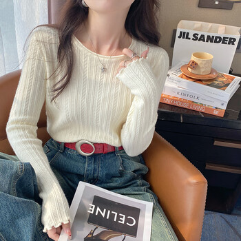 Yu zhaolin's bottoming shirt for women 2025 new early spring, autumn and winter inner wear with fungus edge sweater long-sleeved top slim sweater