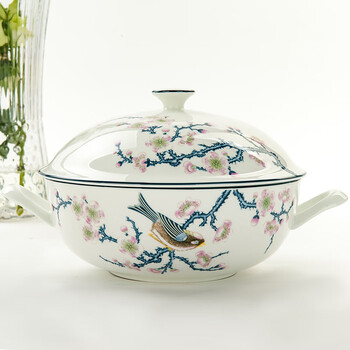 Jinlan jade bone china household large bowl soup bowl soup basin ceramic tableware stew pot soup pot double-eared soup pot large pot with lid qingque's joy-little apple soup pot