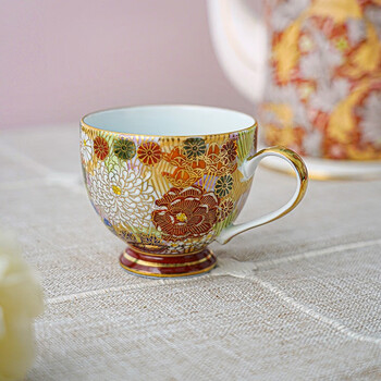 Mino yaki kutani yaki gold flower coffee cup and saucer gift box light luxury palace style afternoon tea cup gold flower coffee cup and saucer gift box