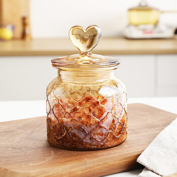 Hongda glass sealed jar love color household transparent food grain storage jar pickle jar love grid small 1 piece 650ml