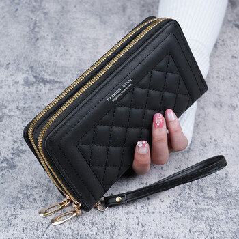 Changyin double zipper long wallet women's 2023 new fashion large capacity women's clutch light luxury coin clip mobile phone bag black