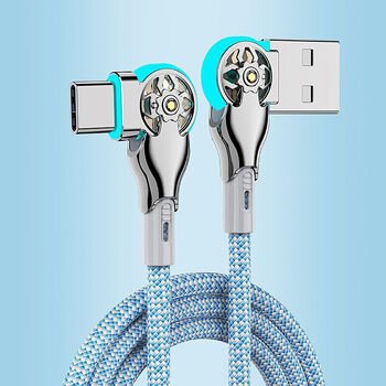 Jingdian zhen double elbow rotating with light braided extended type-c fast charging data cable car adapter apple huawei android charging cable magnetic suction head double head can rotate 180 degrees type-c flat round mouth-double elbow left and right rotation 2 meters aqua blue contrasting color braided fast charging cable