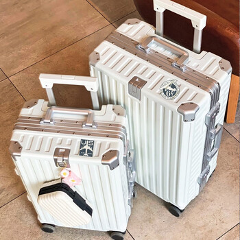 Woodpecker suitcase aluminum frame case men and women trolley case large capacity thickened suitcase student travel strong anti-pressure password box milk white thickened aluminum frame + rear cup holder 24 inches business trip 2-3 days