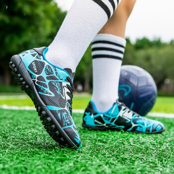 Youth training football shoes men's broken nails tf men's and women's adult students children's shoes competition football high school entrance examination training shoes blue broken nails 44 free football socks