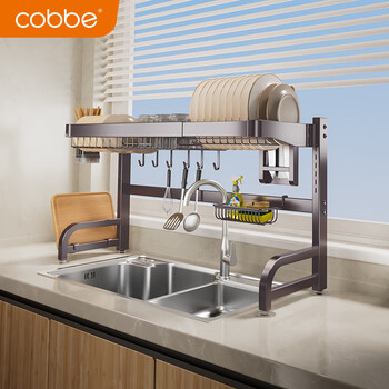 Kabei sink rack kitchen multi-functional storage rack stainless steel countertop dish storage rack sink bowl rack dish drainer gun gray - single layer - fully equipped 304 stainless steel