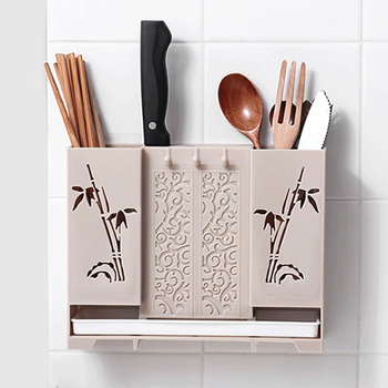 Xu nian wall-mounted chopstick storage box knife holder chopstick cage kitchen spoon chopstick box household chopstick basket storage rack chopstick tube beige