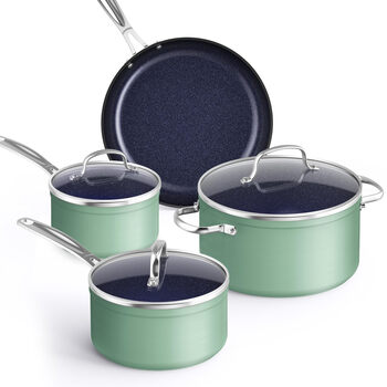 Nuwave 7-piece ceramic non-stick cookware set, blue ceramic coating, suitable for induction cooktops and ovens