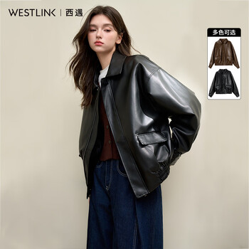 Xiyu maillard american retro motorcycle style pu leather jacket women's 2024 autumn lapel leather jacket black l