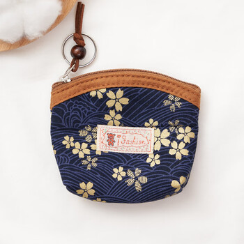 Shu guo er mini flower fabric retro elderly women pure cotton small fresh coin purse coin bag ultra-thin pocket bag small purse rust red navy blue wave pattern cherry blossom
