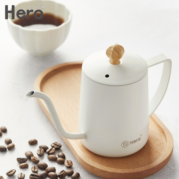 Hero hand brewed coffee pot household 304 stainless steel long mouth pot hand brewed narrow mouth pot with lid coffee making equipment white 350ml