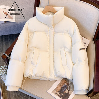 Shiroma off-white stand-up collar bread down jacket women's short style small winter new warm jacket trend white s recommended 85-104 pounds