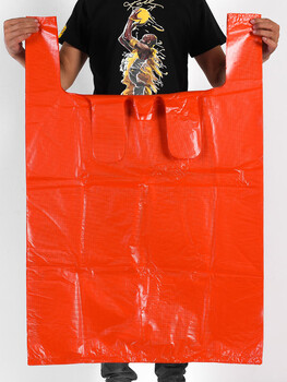 Plastic bag, large thickened storage tote bag, extra large moving quilt packing bag, vest-style white plastic bag, red thickened new material, 10 pieces, width 82*height 125