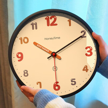 Qutong children's room creative silent wall clock living room 2026 new quartz clock modern simple wall-mounted punch-free clock black-large size