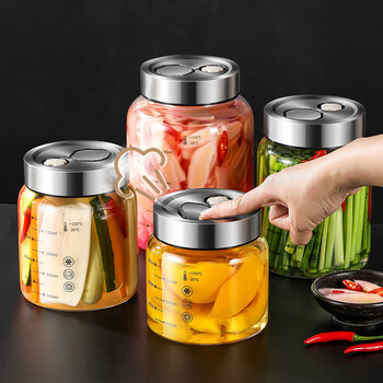 Sailotou pickle jar glass ventable sealed jar household storage container 2l double vented sealed non-expanding jar