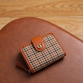 Meidu wallet women's short organ card holder multiple card slots houndstooth coin purse fashionable simple money clip houndstooth color