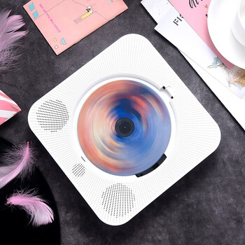 Yuexinting cd player portable music album player home wall-mounted bluetooth audio speaker english cd disc learning machine repeater i retro vinyl cd birthday gift white charging model + dust cover + bluetooth transmitter version