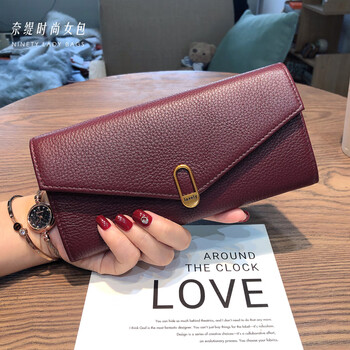 Vuniqson brand wallet women's long large-capacity card holder high-end trendy genuine leather long wallet bag fashionable temperament clutch bag retro dark red 6 card slots