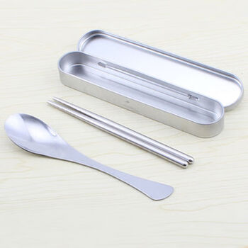 Vision chopsticks empty box portable cutlery box storage stainless steel travel student children's chopsticks and spoons three-piece set sn2480 cutlery box + spoon + chopsticks