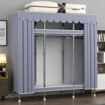 Cloth wardrobe for home bedroom, strong and durable, simple all-steel frame, steel pipe, thickened and reinforced, rental wardrobe, moonlight gray, width 125cm*depth 45*height 170