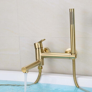 Azos bathroom azos full copper bathtub faucet hot and cold shower faucet shower set bathroom toilet rotatable mixing valve gold home b style brushed gold