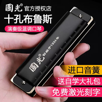 Guoguang blues harmonica blues 10-hole c key beginner men and women self-taught ten-hole professional performance instrument performance model - matte black c key