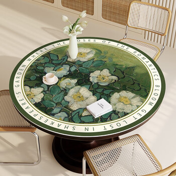 Versatile impression bda yinxiang round table mat waterproof and oil-proof no-wash dining table mat small round table tablecloth high-end leather anti-scalding coffee table tablecloth wild rose a diameter 120cm