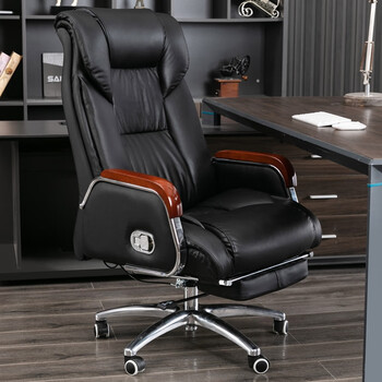Kailian leather boss chair, reclining cowhide executive chair, business computer chair, study room, home comfortable sedentary office chair, noble black + foot rest, nappa leather