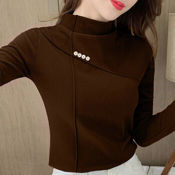 Densen aiao new double-sided german velvet bottoming shirt for women 2023 autumn and winter thickened velvet versatile long-sleeved inner half turtleneck t-shirt brown (double-sided velvet) m recommended within 100 pounds