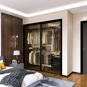 Midas cloakroom wardrobe glass sliding door sliding door customized nordic modern simple sliding door customized flat brown-980 yuan/sqm