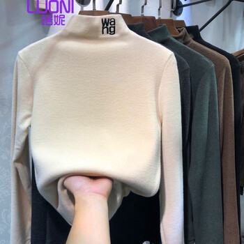 Luo ni bottoming shirt for women in autumn and winter double-sided velvet thickened brushed half-high collar women's korean version slim fit versatile t-shirt top off-white thickened double-sided velvet l recommended 100-110 pounds