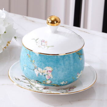 Lifeeyes european palace-style bird's nest special ceramic water-proof stew pot for home use with lid, hotel steaming soup cup with heater, customizable imperial concubine stew pot with dish