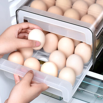Home story japanese refrigerator egg storage box with lid, special drawer-type food-grade freezer crisper, kitchen storage artifact, double-layer drawer-type egg box (2 pieces)