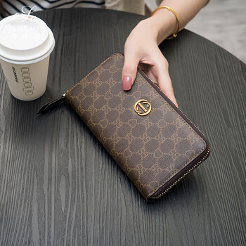 Calculat&keen2025 new european and american fashion wallet women's long large capacity multi-functional wallet multi-card slot clutch bag wallet trendy se coffee