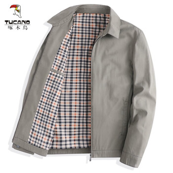 Woodpecker (tucano) jacket men's spring and autumn middle-aged and elderly cotton lapel loose business casual dad spring and autumn top jacket lapel jacket khaki thin 180 125 jin to 140 jin